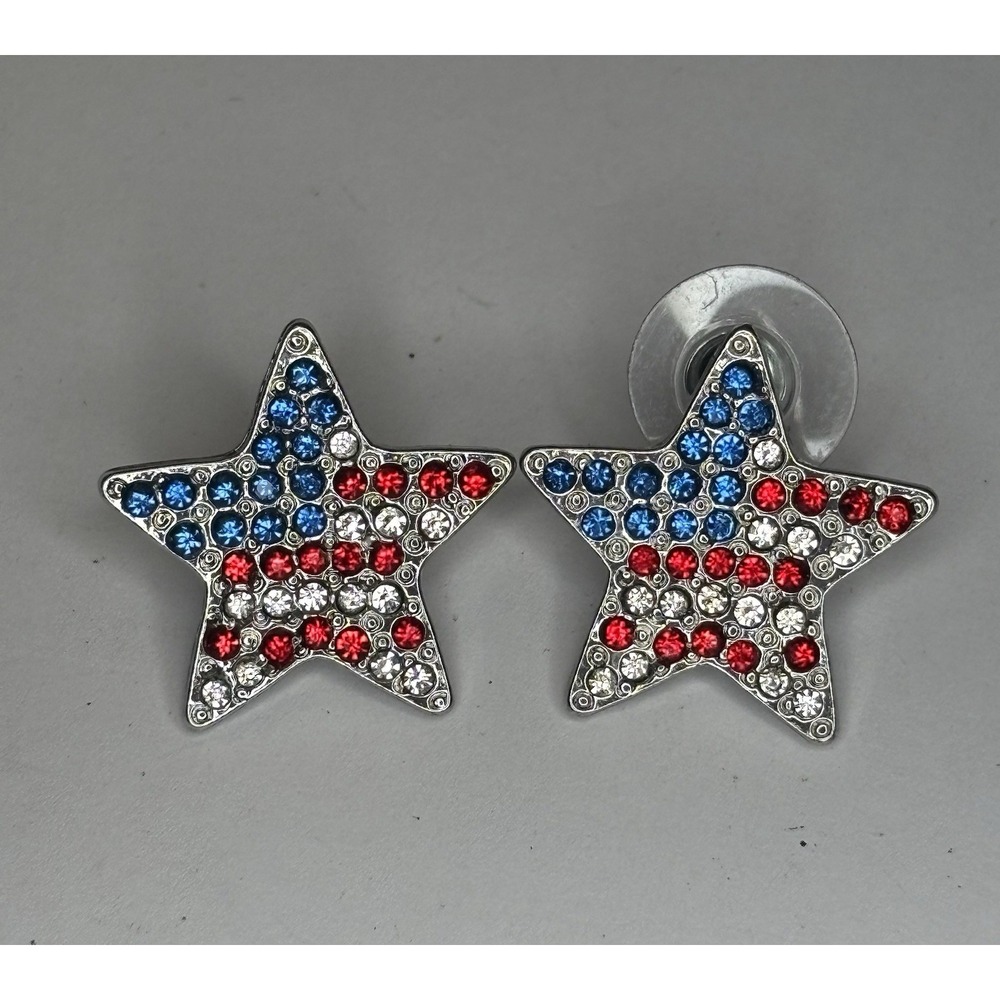 Star American Flag Rhinestone Earrings Studs Red White Blue Patriotic